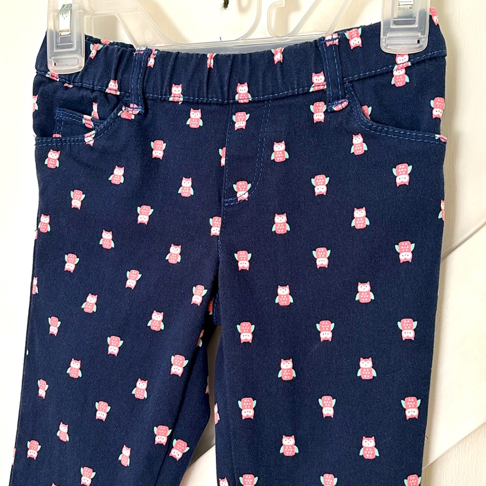 Carter's Denim Owl Print Skinny Twill Stretchy Girls Pull On Pants
